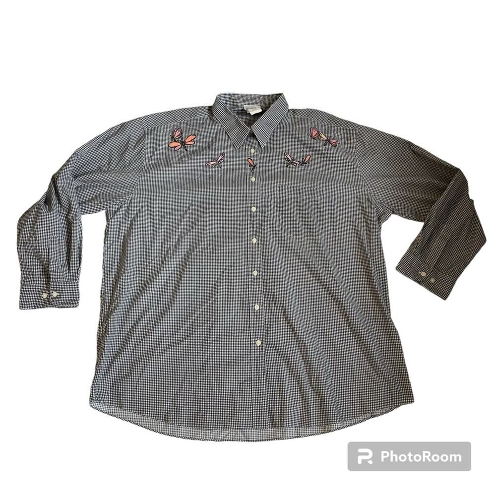 Vtg Y2K 2000s Dragonfly Embroidery Button Up Plus Sz 3X Fairy Granny Cottagecore